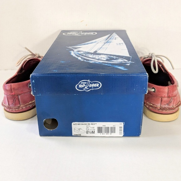 SPERRY Men's WASHED A/O RED 8.5 W/ BOX DISTRESSED - Picture 7 of 8